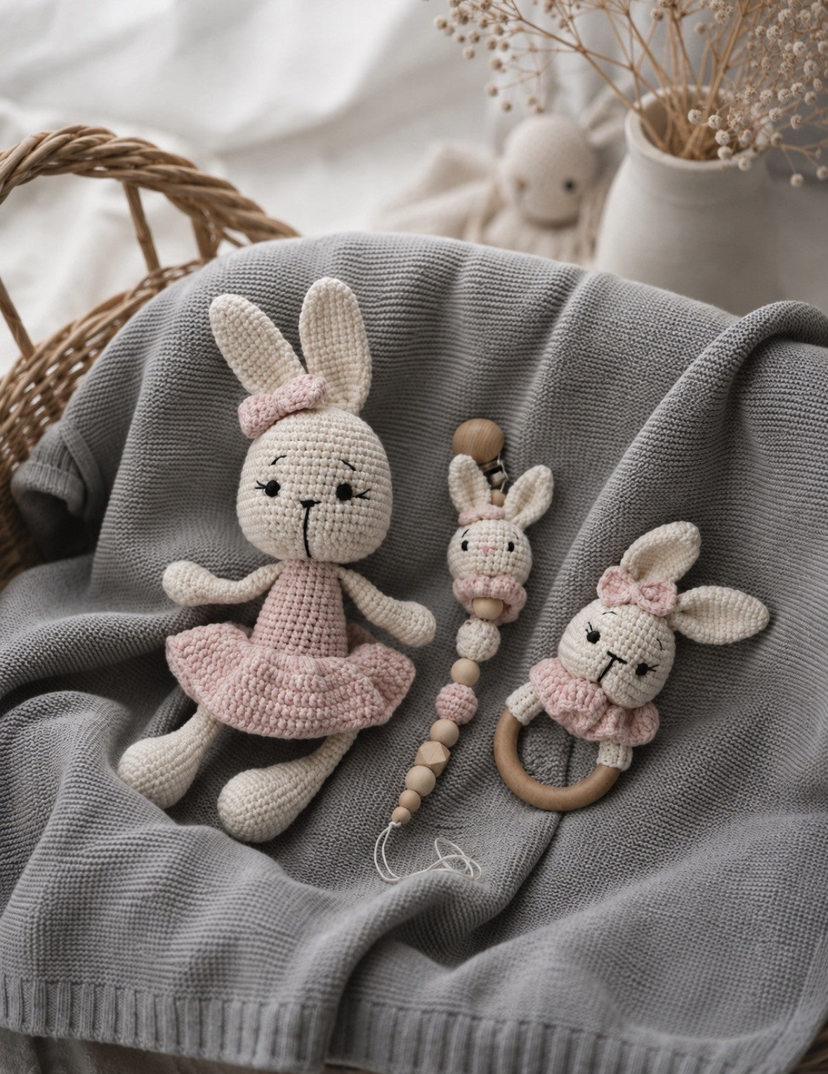 Sigrid - presentkit stickad rosa kanin