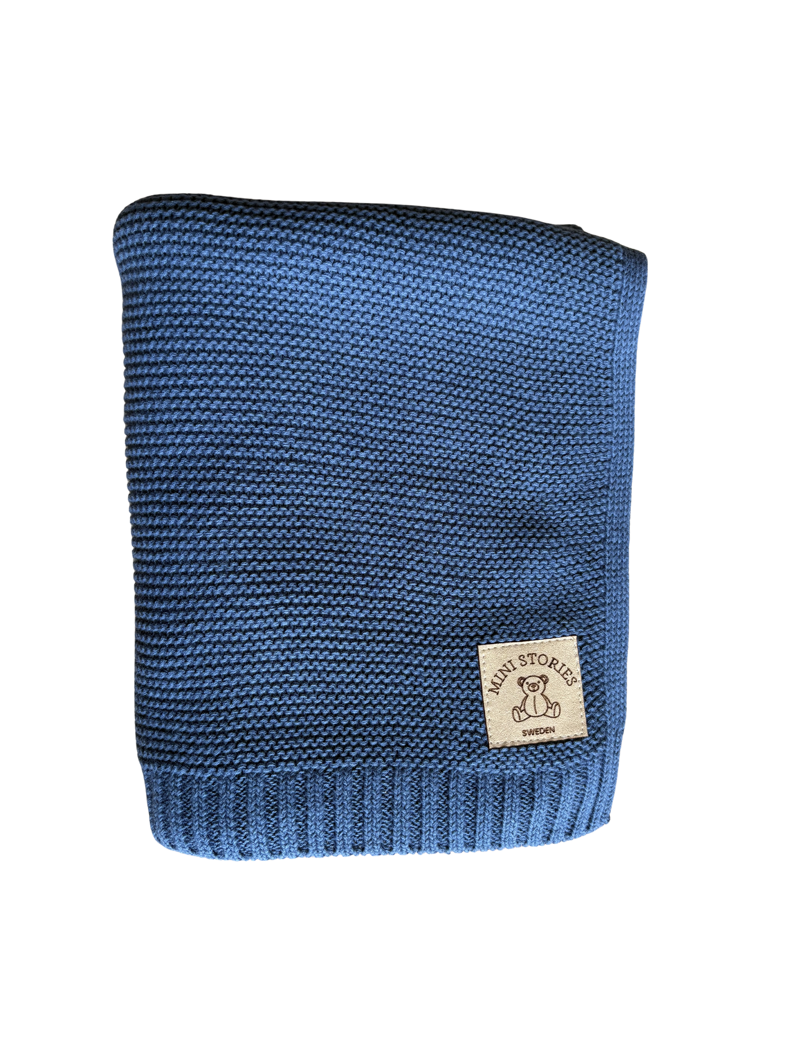 Stickad bomullsfilt - denim blå