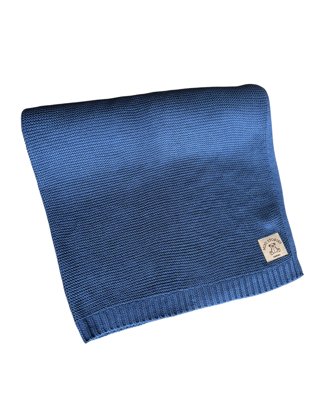 Stickad bomullsfilt - denim blå